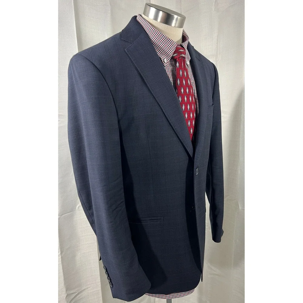 Jos A Bank Joseph Slim Fit Blazer Mens Navy Blue Glen Plaid Sport Coat 2 Button